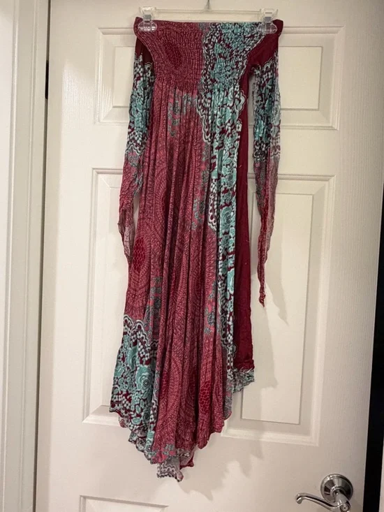Hawaii Boho Strapless Maxi Dress in Burgundy & Teal Floral - Picture 4 of 7